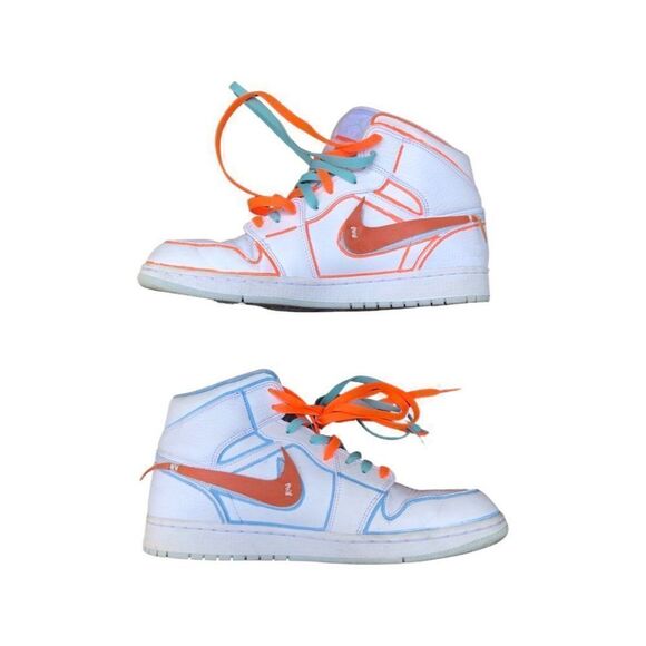 Custom Nike Air Jordan 1 Mid White Pure Platinum Swoosh Size 10.5 - Picture 9 of 16